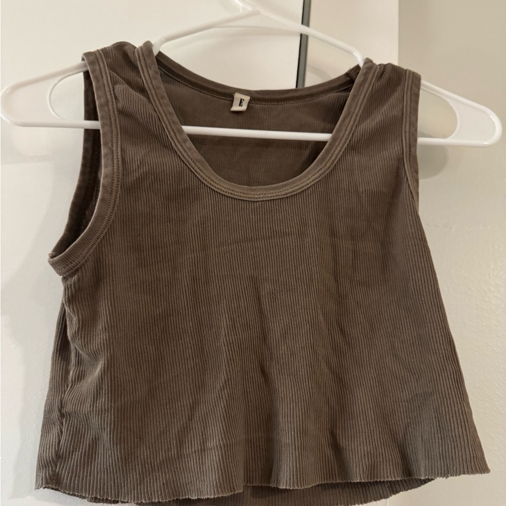 Elwood Casual Brown Ribbed Crop Tank Top